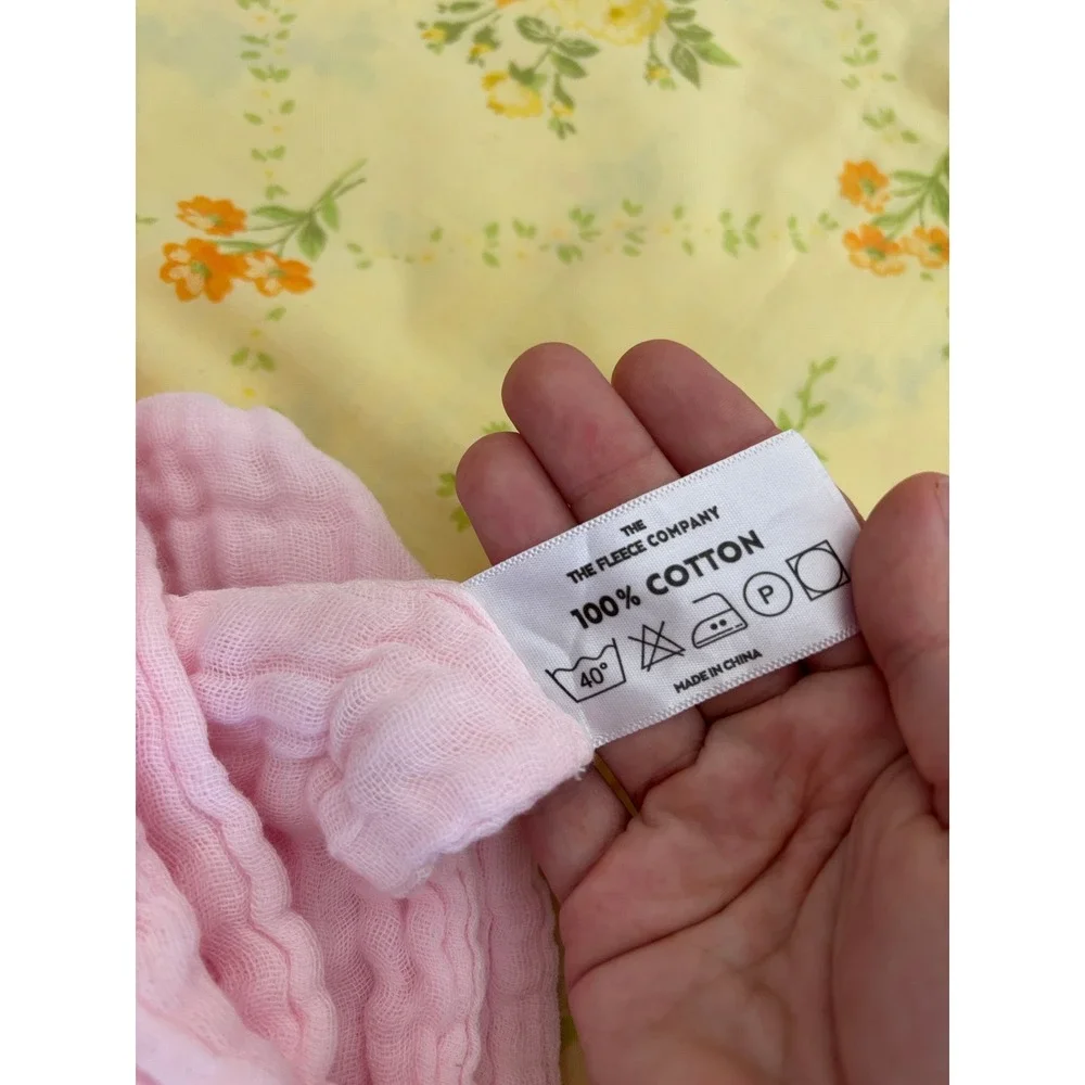 The Fleece Company Pink Muslin Swaddle Blanket 100% Cotton Crinkle Blanket